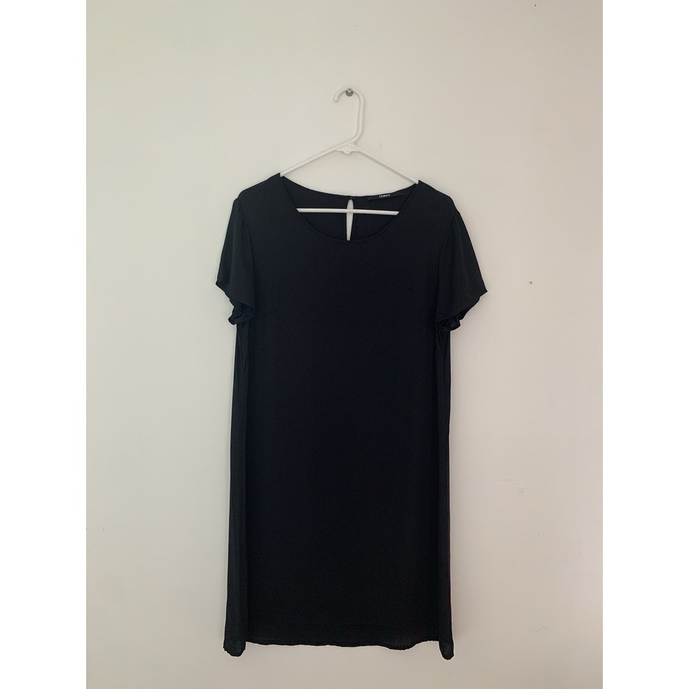 Quince Washable Stretch Silk Tee Dress Black M Short Sleeve Slinky Minimalist